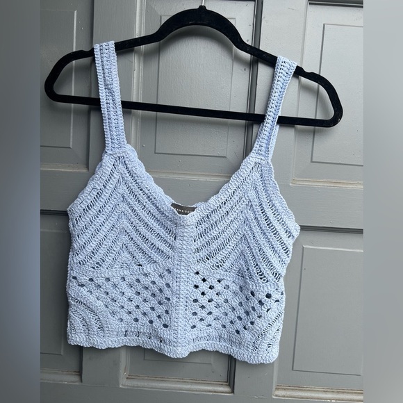 Sans Souci light blue knit sleeveless top size small 100% cotton, bohemian style - Picture 1 of 7